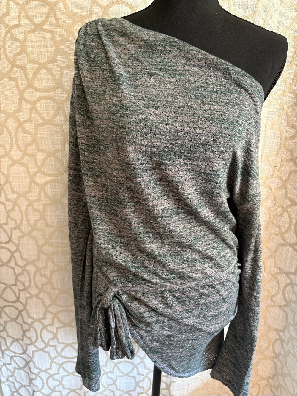 Free People Marled Green-Blue Knit Top with Metal Logo
